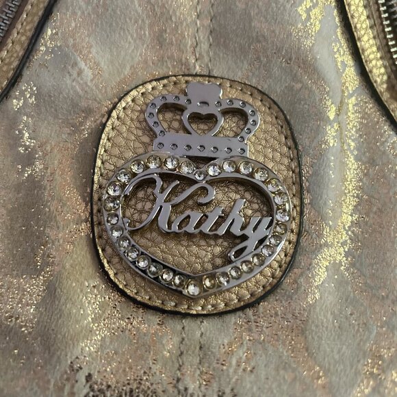 Kathy Van Zeeland Gold Metallic Shoulder Bag Studded Glam Purse Slouchy Tote Vtg - Picture 3 of 14